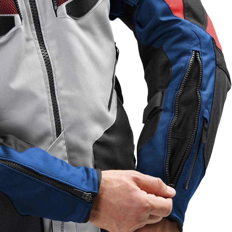 Blouson de moto Rebelhorn Hiker IV gris clair-bleu-rouge
