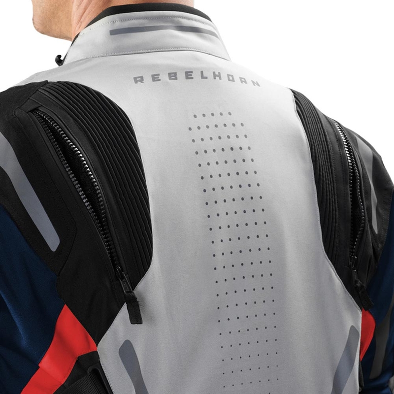 Blouson de moto Rebelhorn Hiker IV gris clair-bleu-rouge
