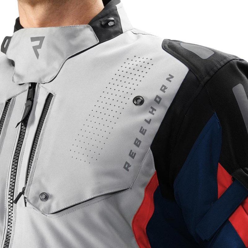 Blouson de moto Rebelhorn Hiker IV gris clair-bleu-rouge
