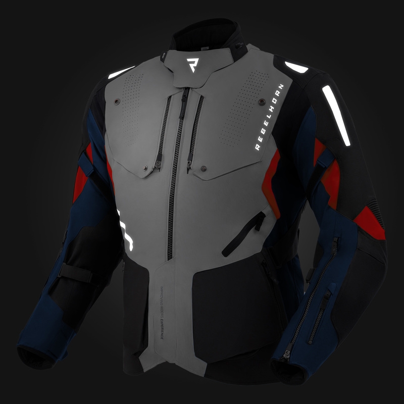 Blouson de moto Rebelhorn Hiker IV gris clair-bleu-rouge