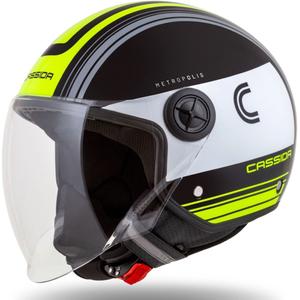 Casque moto ouvert Cassida Handy Metropolis noir-blanc-jaune fluo-gris