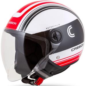 Casque de moto ouvert Cassida Handy Metropolis noir-blanc-rouge