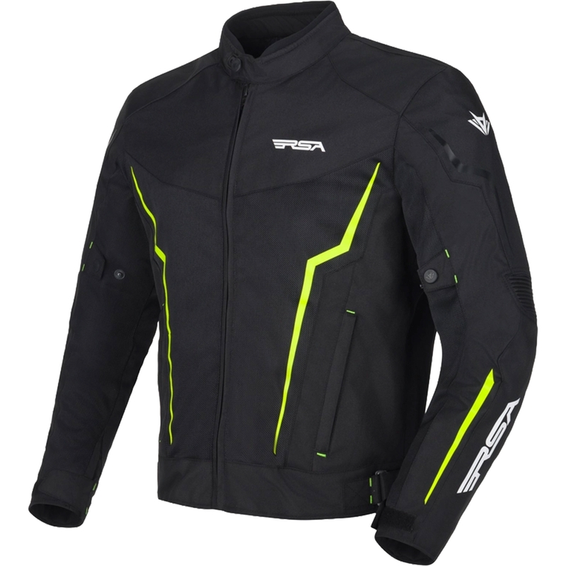 Veste de moto RSA Bolt noir-blanc-jaune fluo