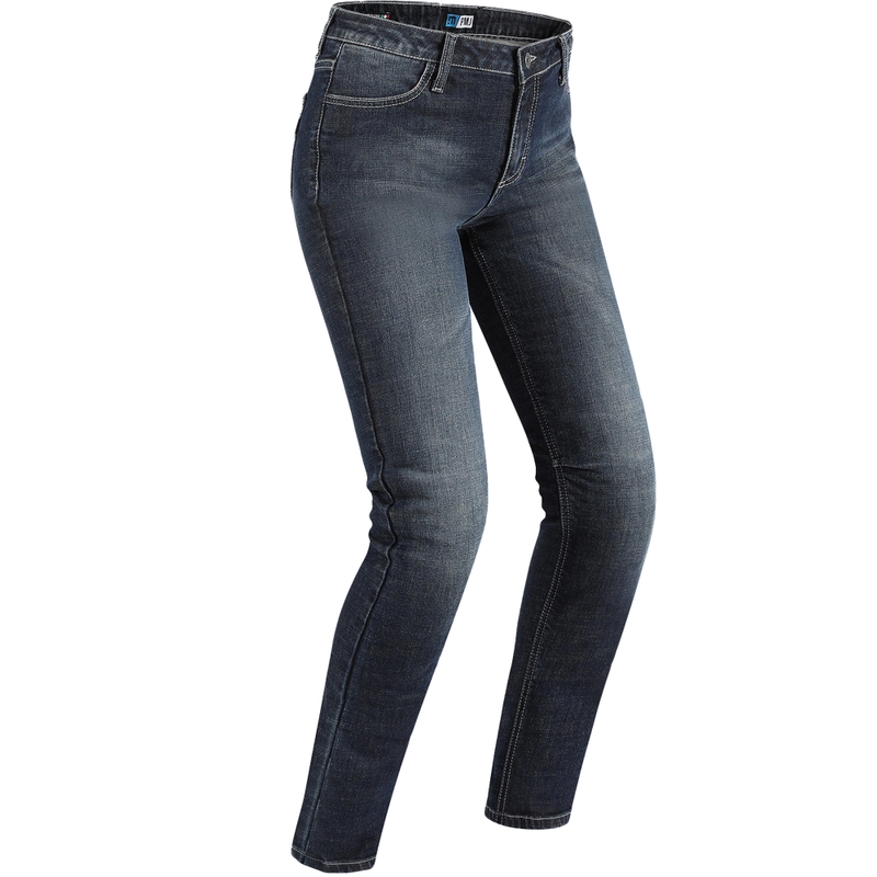 Jean moto femme PMJ Rider bleu foncé soldes