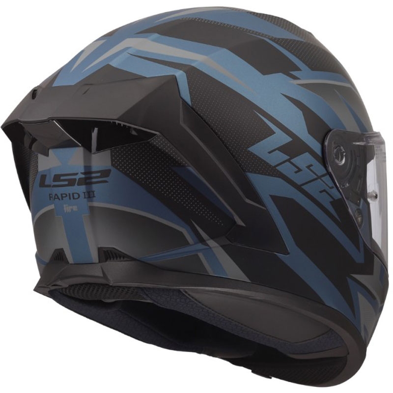 Casque intégral moto LS2 FF820 Rapid III Xtrem noir mat-bleu-essence