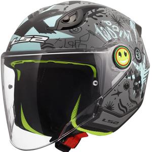 Casque de moto ouvert pour enfant LS2 OF622 Funny II Scribble gris-bleu brillant