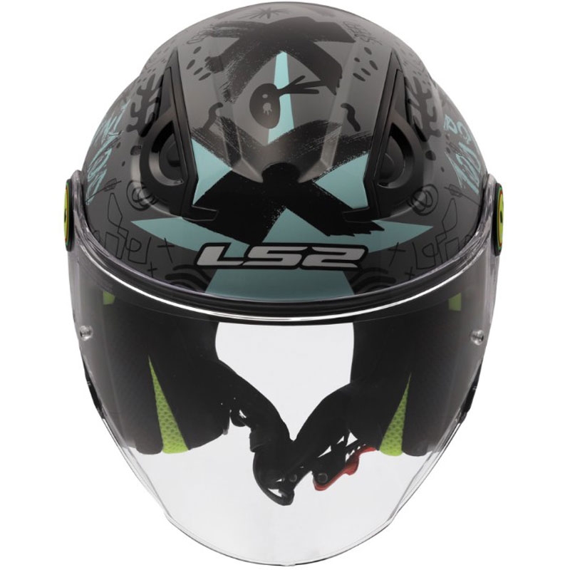 Casque de moto ouvert pour enfant LS2 OF622 Funny II Scribble gris-bleu brillant