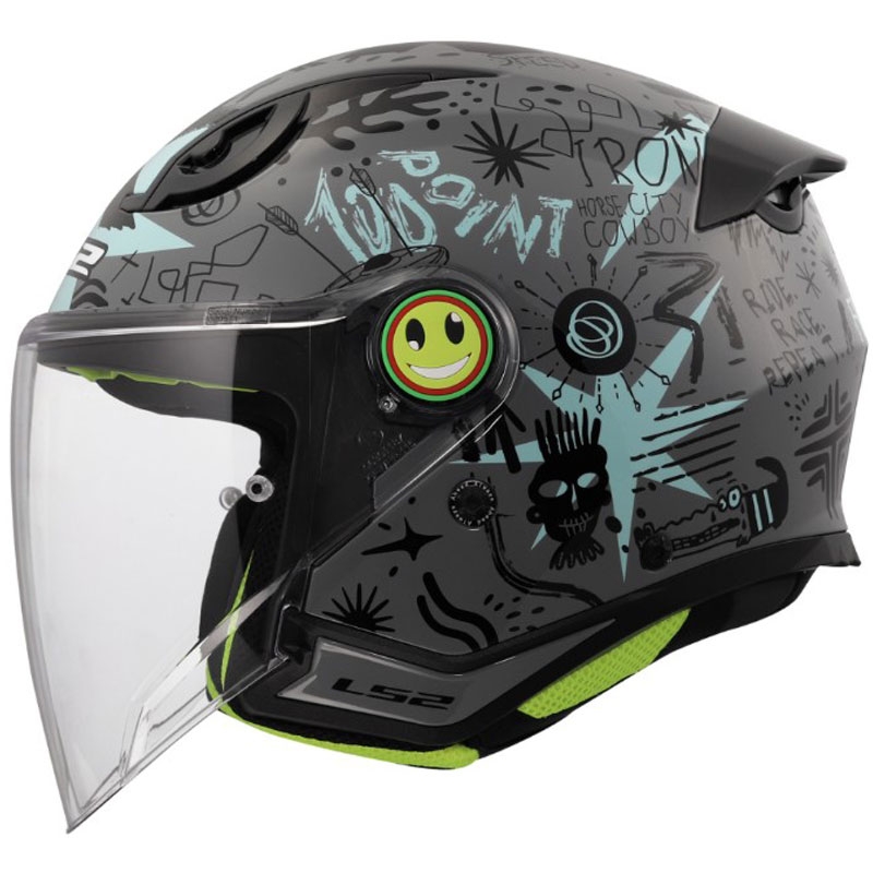 Casque de moto ouvert pour enfant LS2 OF622 Funny II Scribble gris-bleu brillant