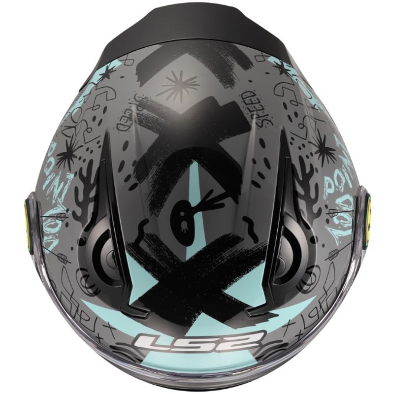 Casque de moto ouvert pour enfant LS2 OF622 Funny II Scribble gris-bleu brillant