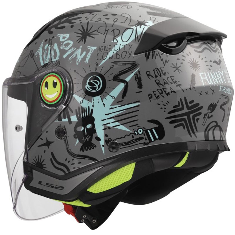 Casque de moto ouvert pour enfant LS2 OF622 Funny II Scribble gris-bleu brillant