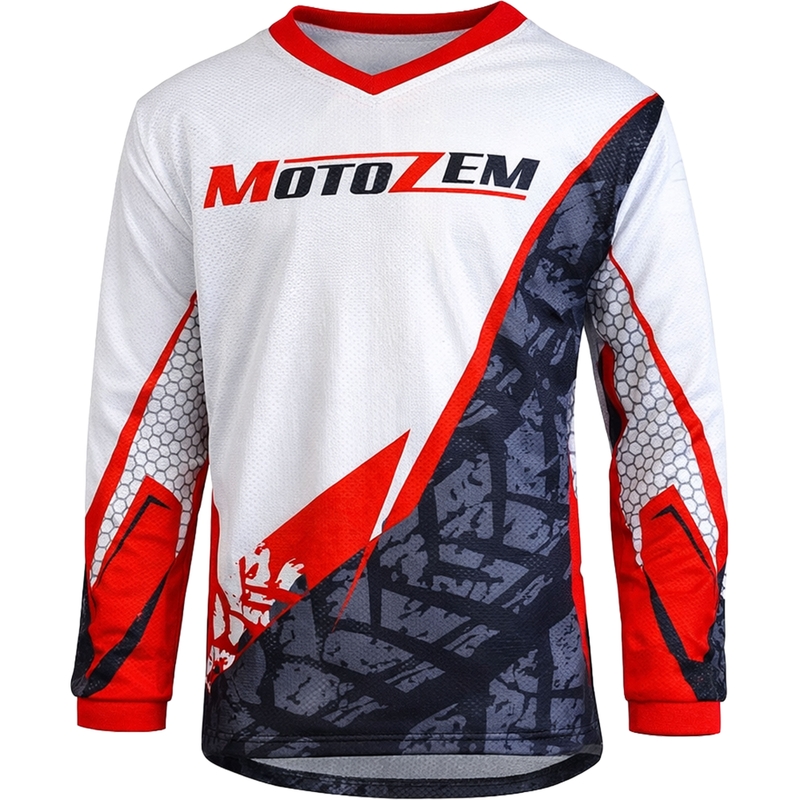 Maillot de motocross enfant MotoZem Ground MX blanc-noir-rouge