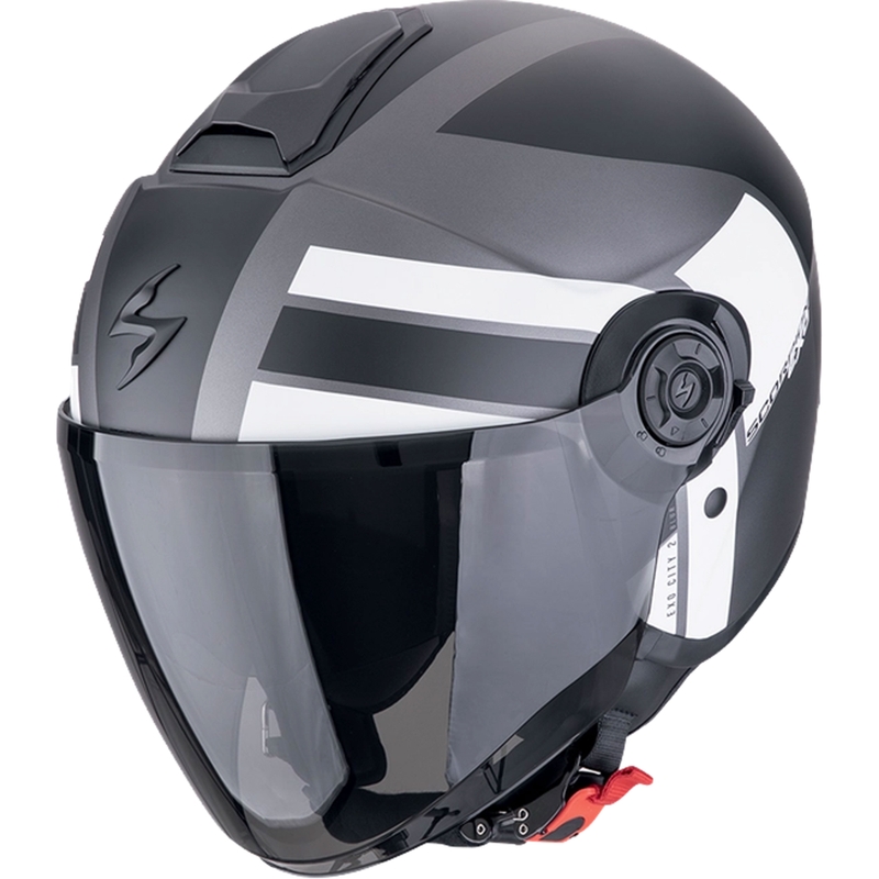 Casque moto ouvert Scorpion EXO-CITY II BLUR mat argent-noir-blanc soldes