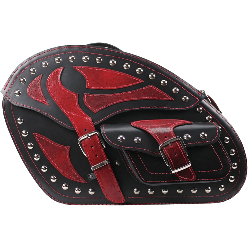 Sacoches de moto en cuir avec rivets RSA S261B noir-rouge