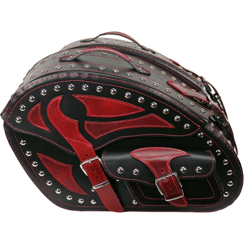 Sacoches de moto en cuir avec rivets RSA S261B noir-rouge