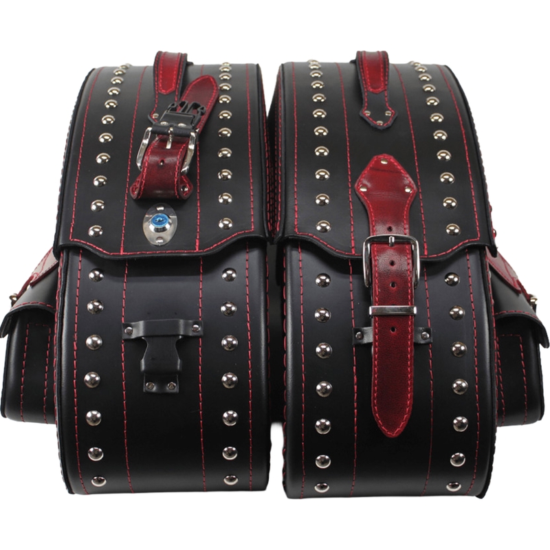 Sacoches de moto en cuir avec rivets RSA S261B noir-rouge