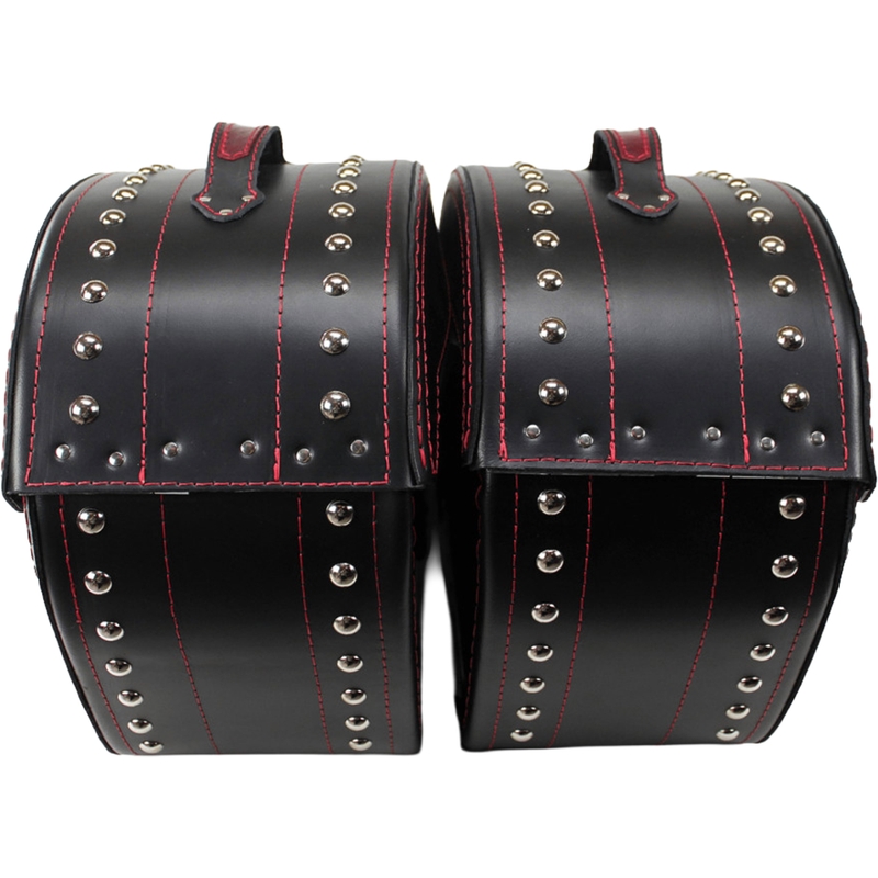 Sacoches de moto en cuir avec rivets RSA S261B noir-rouge