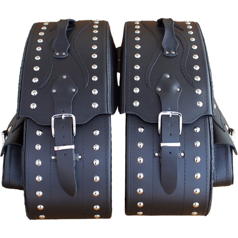 Sacoches de moto en cuir avec rivets RSA S266B noires