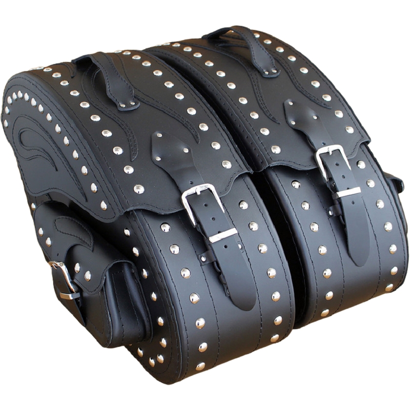 Sacoches de moto en cuir avec rivets RSA S266B noires