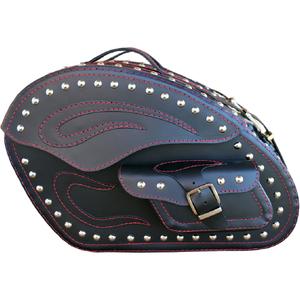 Sacoches de moto en cuir avec rivets RSA S266B noir-rouge
