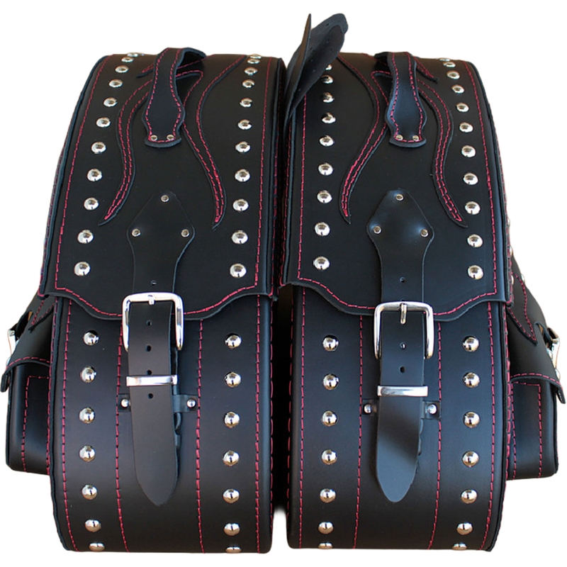 Sacoches de moto en cuir avec rivets RSA S266B noir-rouge