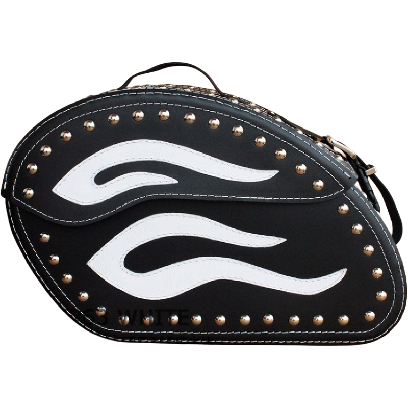 Sacoches de moto en cuir avec rivets RSA S263B noir et blanc
