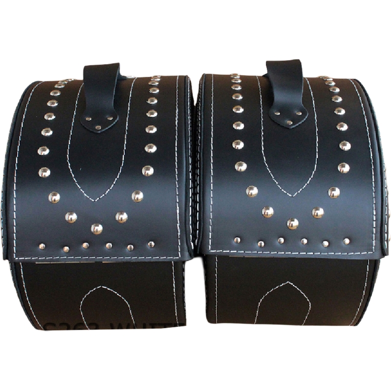 Sacoches de moto en cuir avec rivets RSA S263B noir et blanc