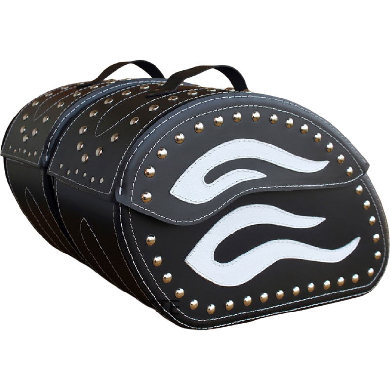 Sacoches de moto en cuir avec rivets RSA S263B noir et blanc