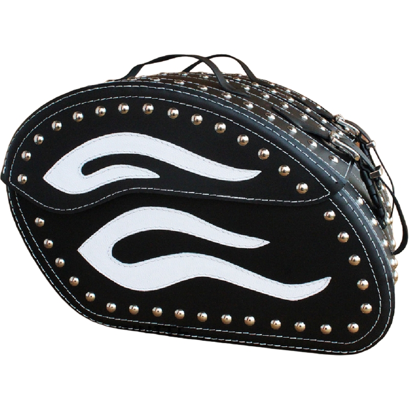 Sacoches de moto en cuir avec rivets RSA S263B noir et blanc