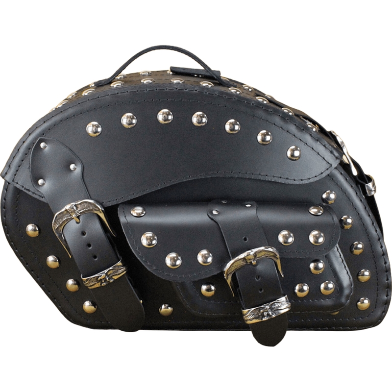 Sacoches de moto en cuir avec rivets RSA S158B noires