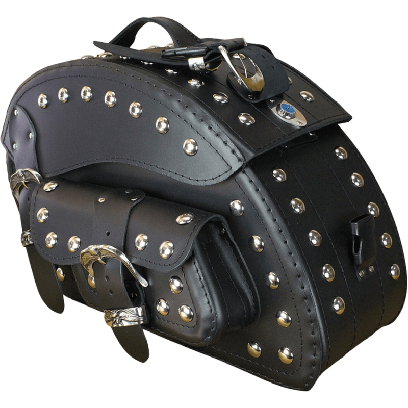 Sacoches de moto en cuir avec rivets RSA S158B noires