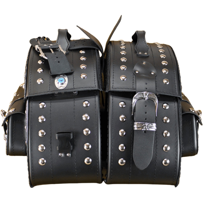 Sacoches de moto en cuir avec rivets RSA S158B noires