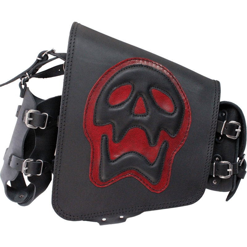 Sacoche de moto en cuir RSA S493 Skull HD Softail noir et rouge