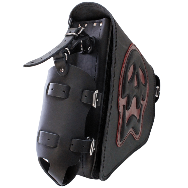 Sacoche de moto en cuir RSA S493 Skull HD Softail noir et rouge