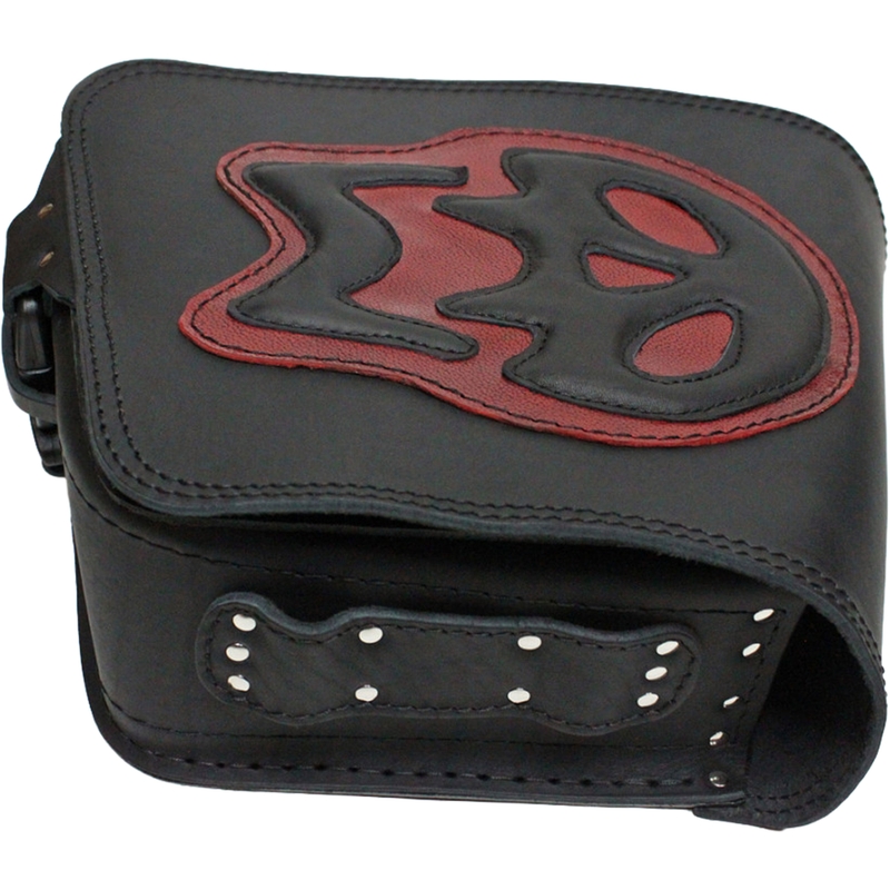 Sacoche de moto en cuir RSA S493 Skull HD Softail noir et rouge