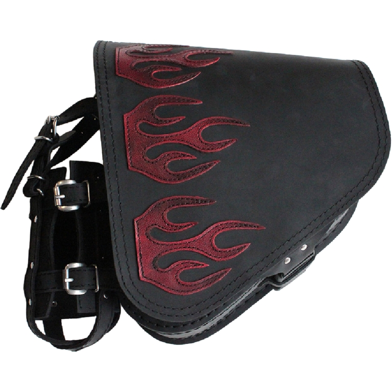 Sacoche de moto en cuir RSA S63 Flame HD Softail noir-rouge