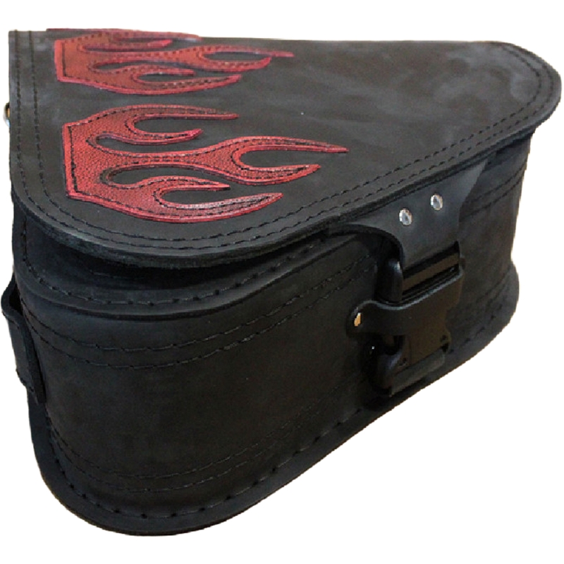 Sacoche de moto en cuir RSA S63 Flame HD Softail noir-rouge