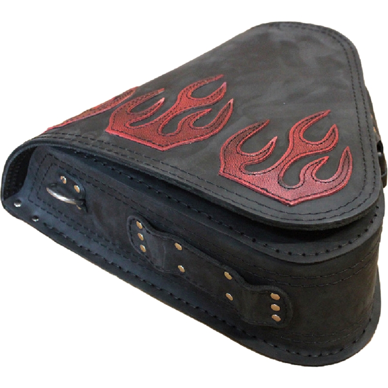 Sacoche de moto en cuir RSA S63 Flame HD Softail noir-rouge