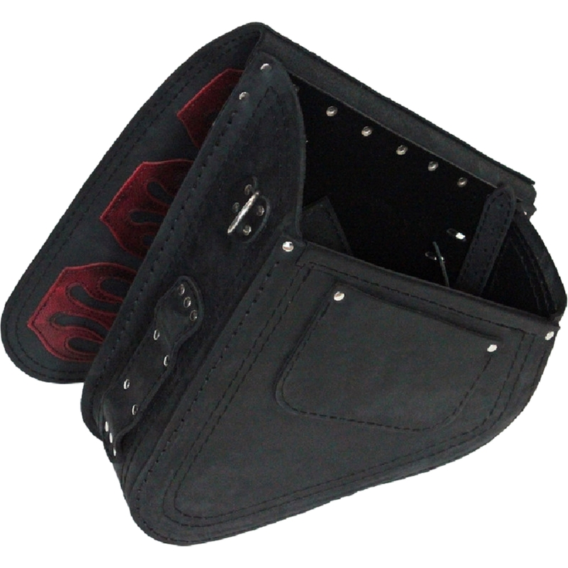 Sacoche de moto en cuir RSA S63 Flame HD Softail noir-rouge