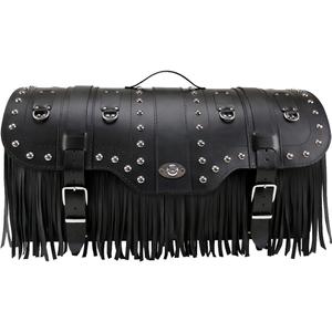 Étui de moto en cuir avec serrure, rivets et franges RSA K160 noir