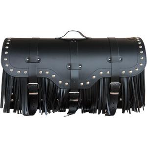 Étui de moto en cuir avec serrure, rivets et franges RSA K165 noir