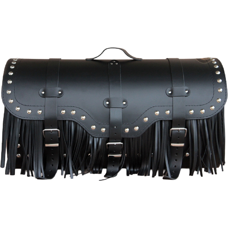 Étui de moto en cuir avec serrure, rivets et franges RSA K165 noir