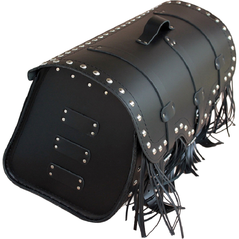 Étui de moto en cuir avec serrure, rivets et franges RSA K165 noir
