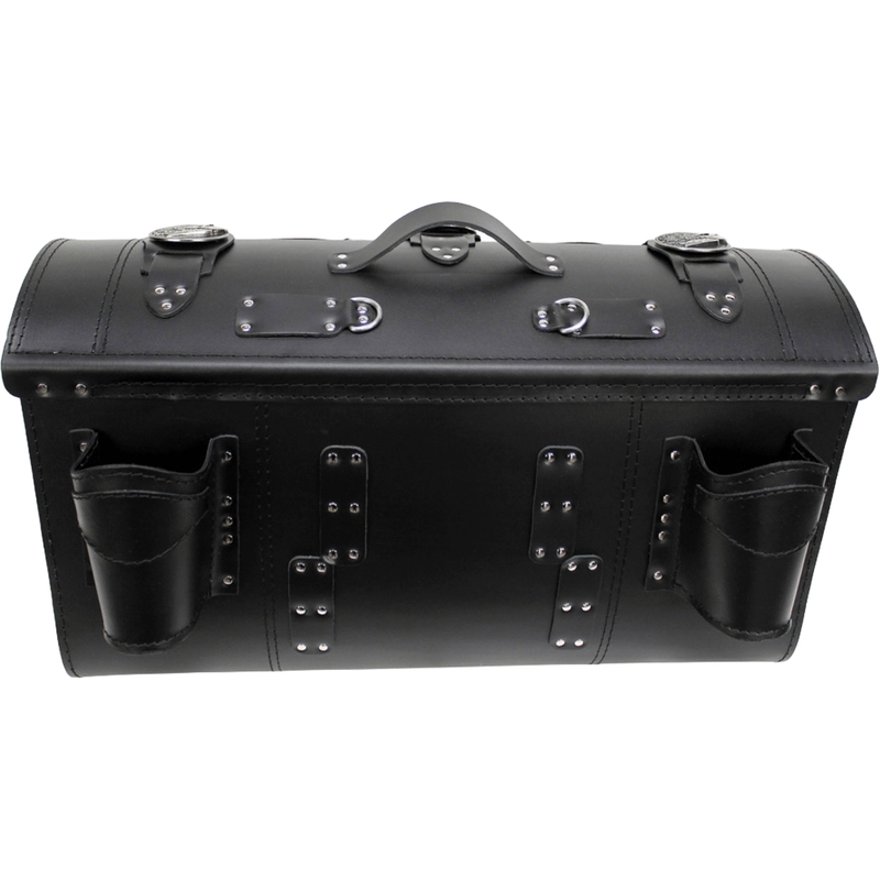 Étui de moto en cuir avec serrure, rivets et franges RSA K183 noir