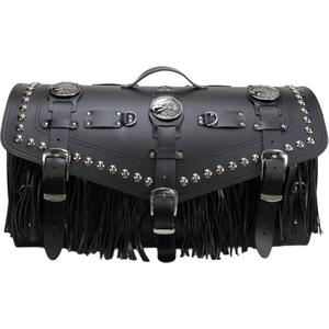 Étui de moto en cuir avec serrure, rivets et franges RSA K183 noir