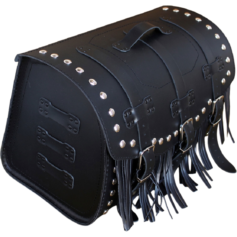 Étui de moto en cuir avec serrure, rivets et franges RSA K451 noir