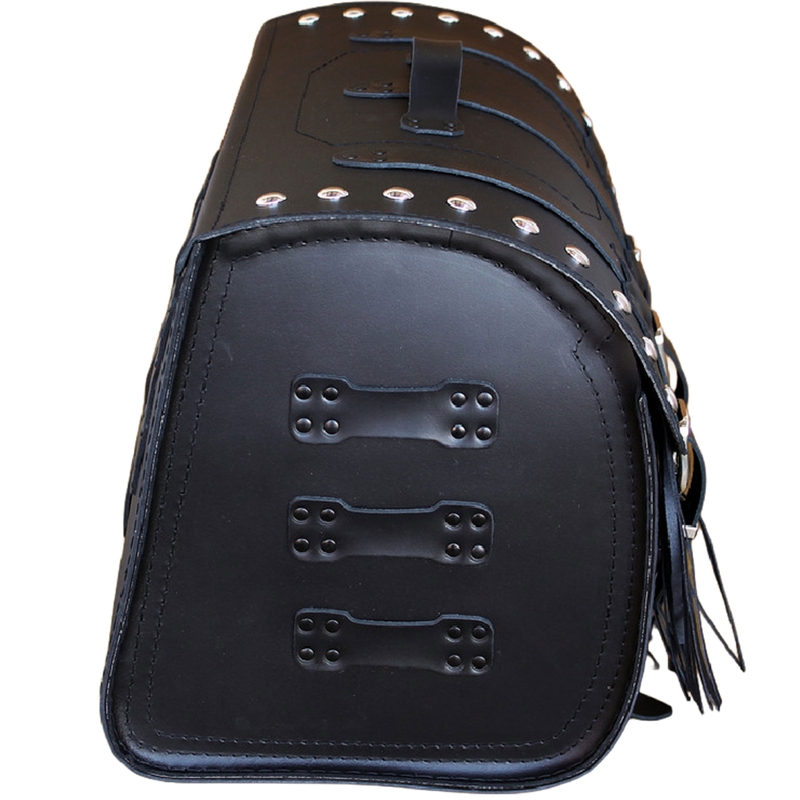 Étui de moto en cuir avec serrure, rivets et franges RSA K451 noir