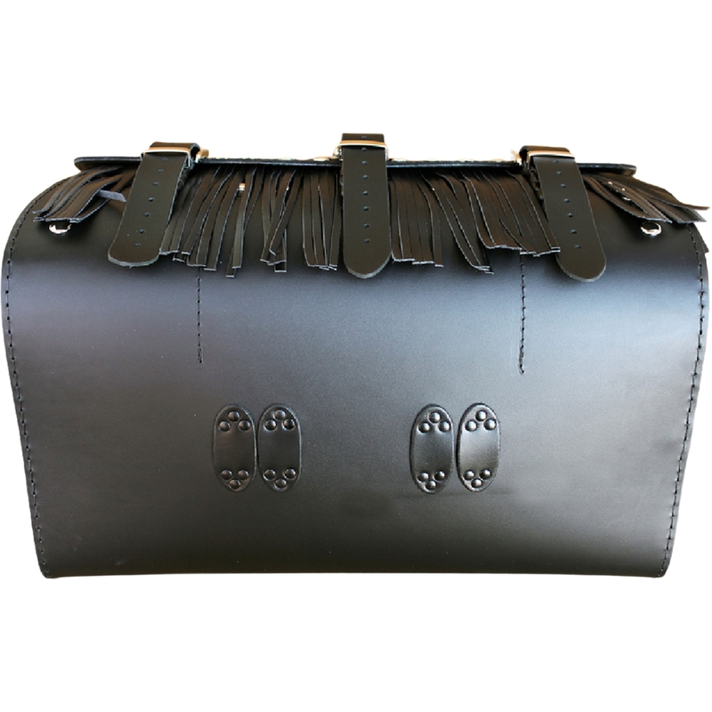 Étui de moto en cuir avec serrure, rivets et franges RSA K451 noir