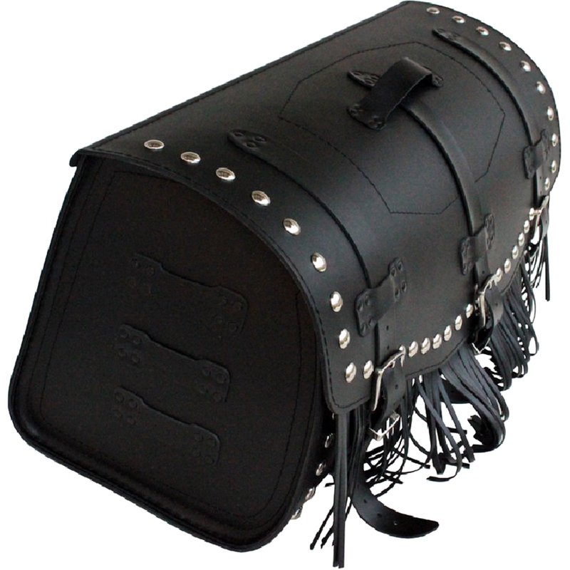 Étui de moto en cuir avec serrure, rivets et franges RSA K461 noir