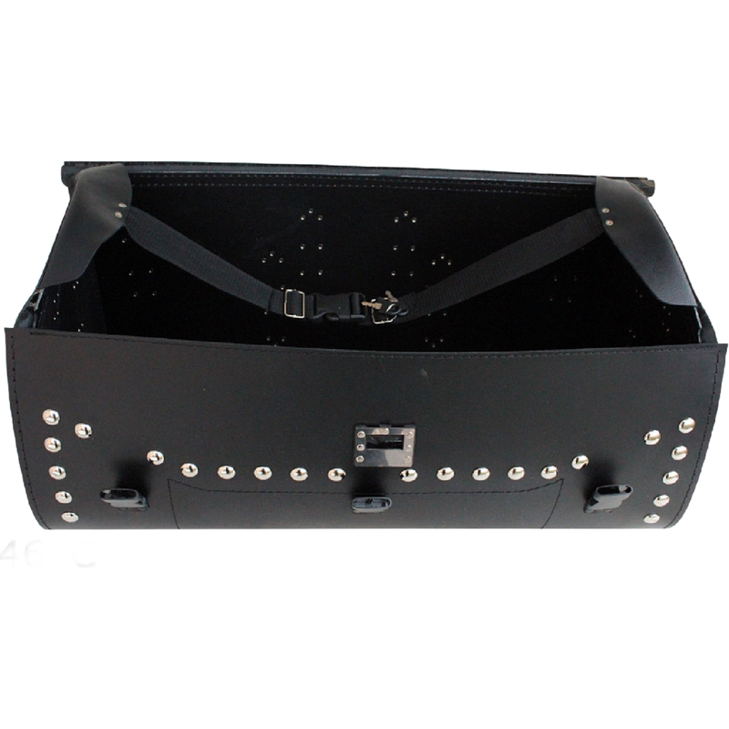 Étui de moto en cuir avec serrure, rivets et franges RSA K461 noir