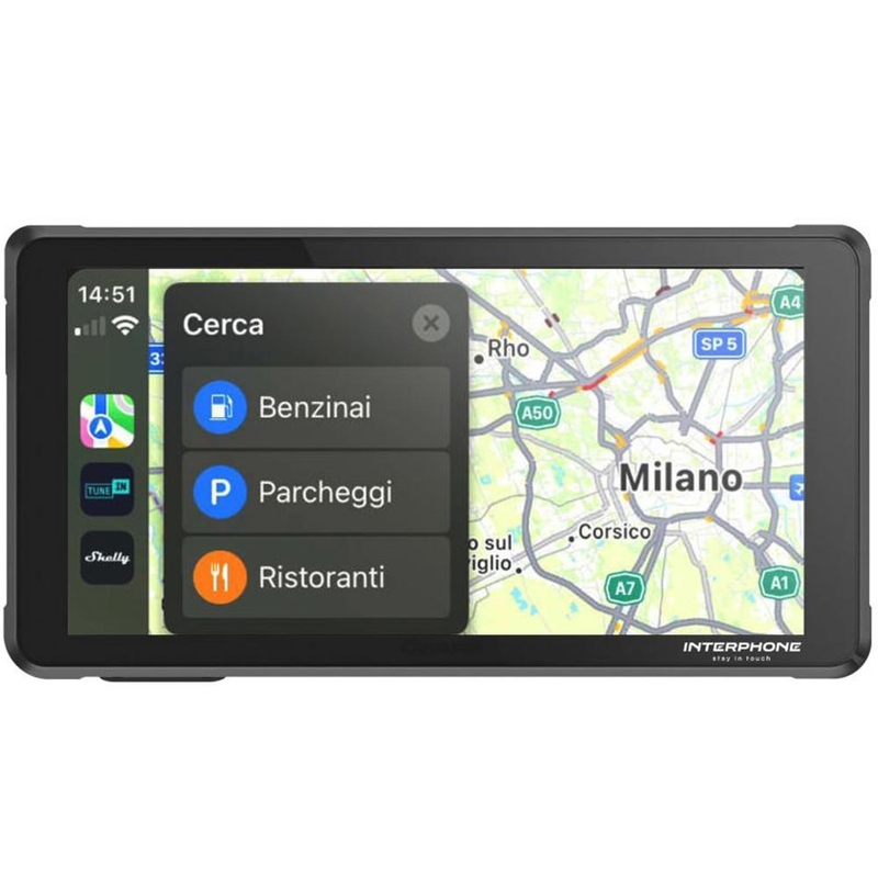 Écran miroir pour téléphone de moto avec verre de protection Interphone RideSync noir